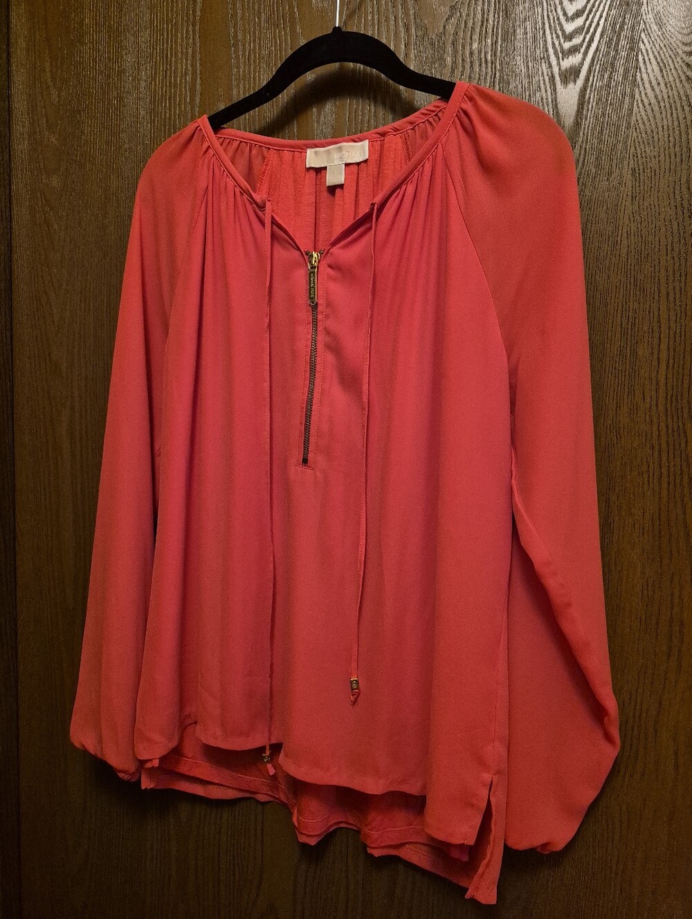 Michael Kors Women’s Coral Long-Sleeve Zip Peasant Blouse Size 6